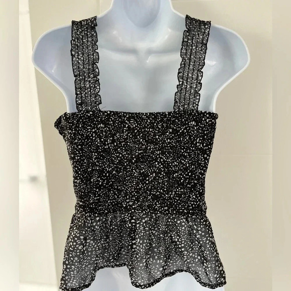Japna/ Tank top/ Blouse/ Smocking/  Black and white/ Polka dots/ Size US L - Picture 3 of 7